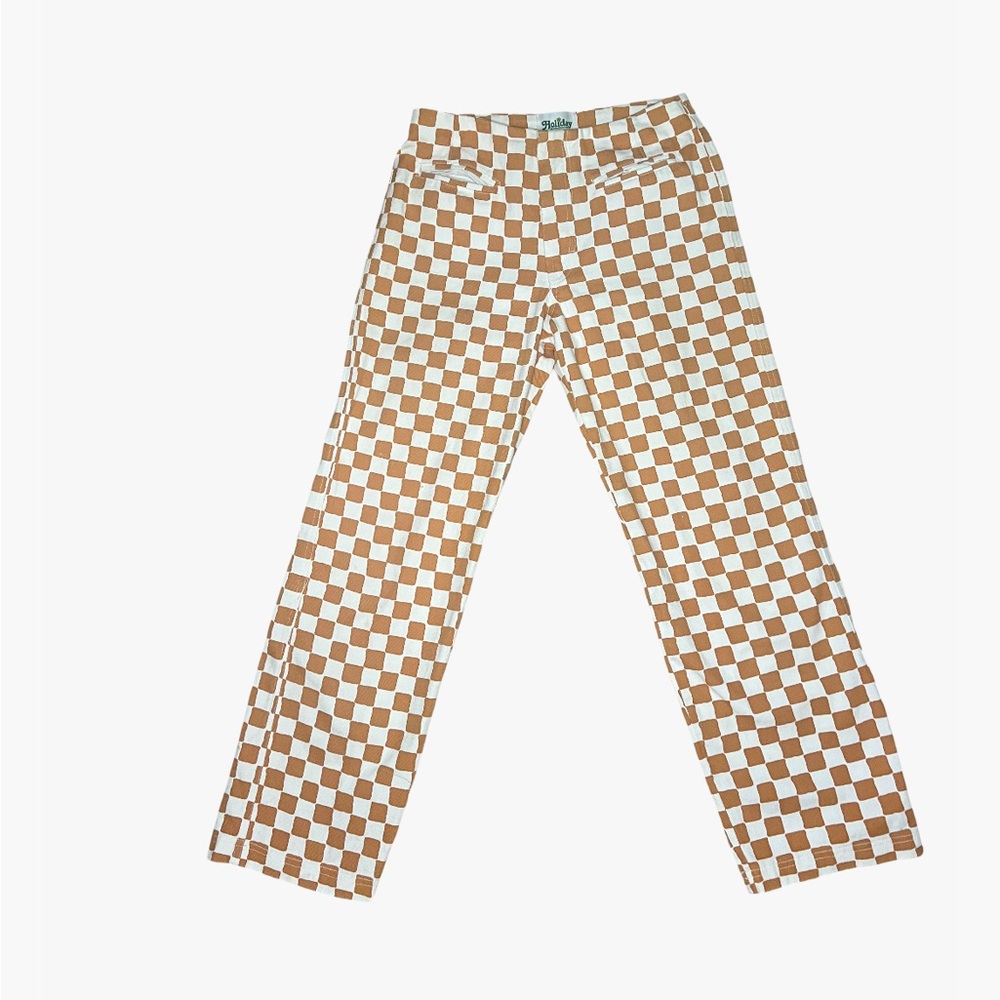 Holiday The Label Kokomo Straight Leg Checkered Pants - Orange & White